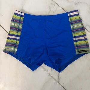 Sauvage California Royal Blue Plaid Square Cut Men’s Large 3” inseam Swim Trunks